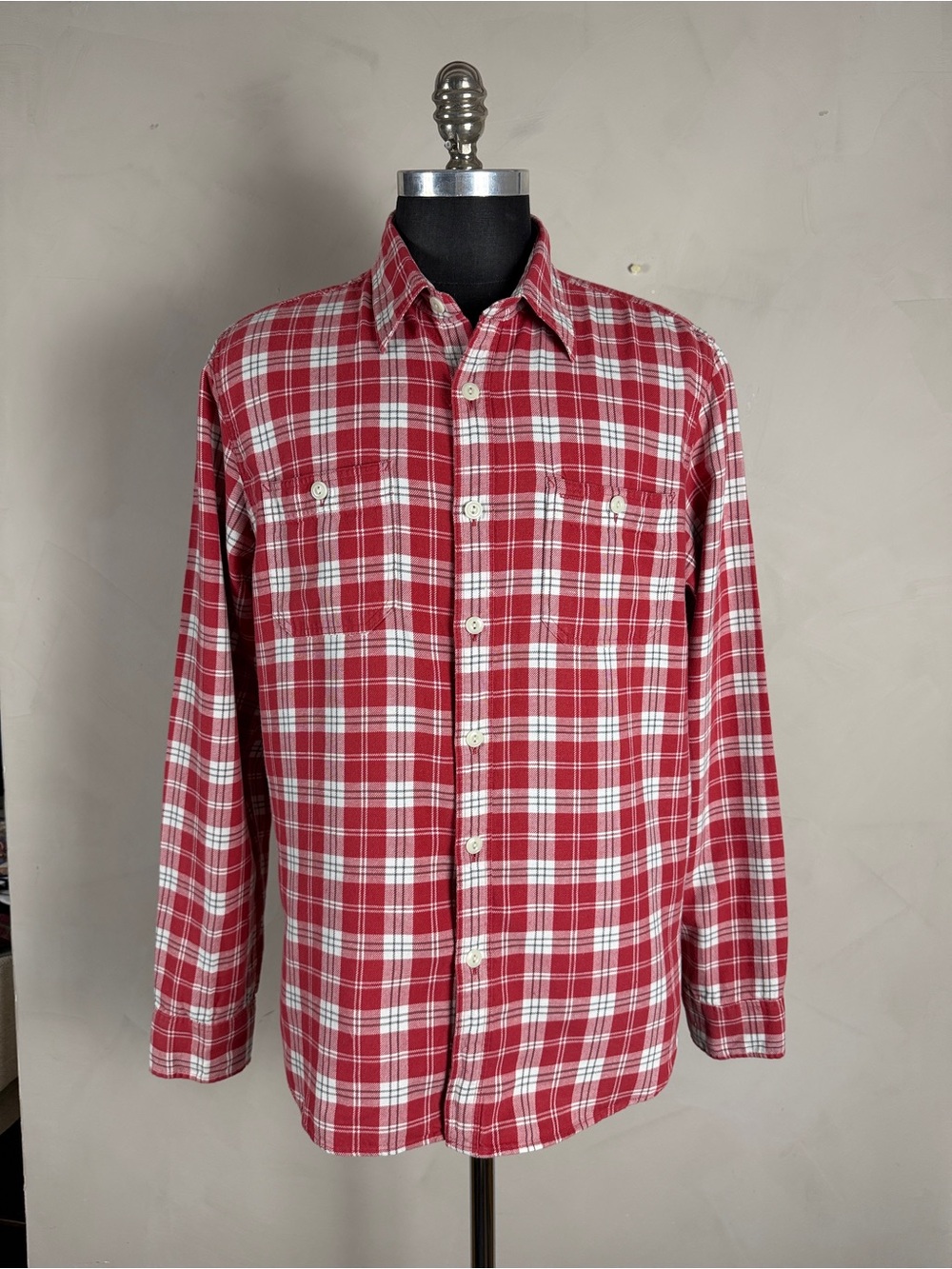 J.Crew Classic Men’s L Red White Plaid Double Pocket Shirt